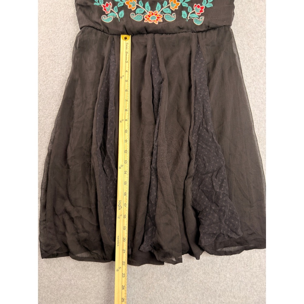 R Cinco Ranch Black Floral Embroidered Mesh Panel Mini Dress Womens Medium - Picture 8 of 9